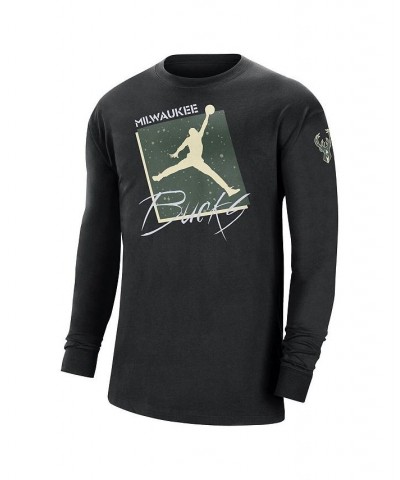 Men's Brand Black Milwaukee Bucks Courtside Max 90 Vintage-Like Wash Statement Edition Long Sleeve T-shirt $26.21 T-Shirts