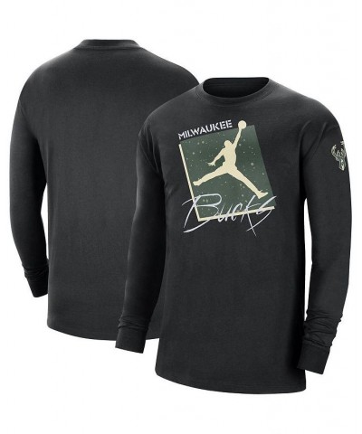 Men's Brand Black Milwaukee Bucks Courtside Max 90 Vintage-Like Wash Statement Edition Long Sleeve T-shirt $26.21 T-Shirts