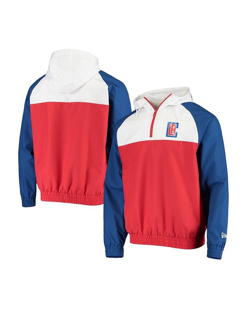 Men's Red and White LA Clippers Ripstop Raglan Quarter-Zip Hoodie $35.26 Sweatshirt