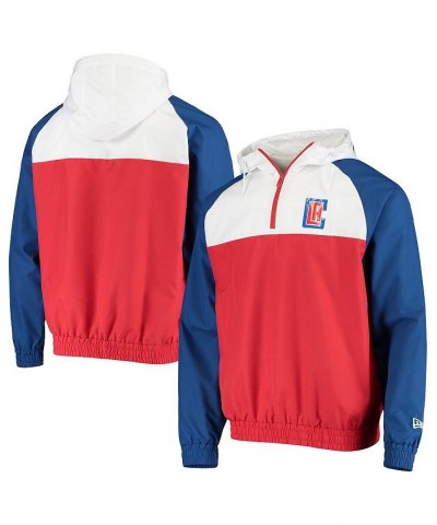 Men's Red and White LA Clippers Ripstop Raglan Quarter-Zip Hoodie $35.26 Sweatshirt