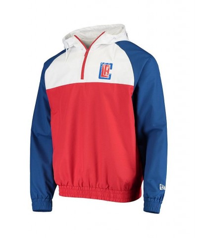 Men's Red and White LA Clippers Ripstop Raglan Quarter-Zip Hoodie $35.26 Sweatshirt