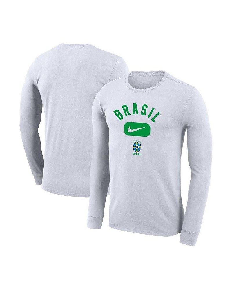 Men's White Brazil National Team Lockup Legend Performance Long Sleeve T-shirt $21.50 T-Shirts