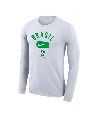 Men's White Brazil National Team Lockup Legend Performance Long Sleeve T-shirt $21.50 T-Shirts