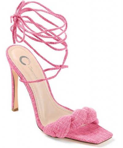 Women's Edelie Linen Tie-Up Sandals Pink $46.20 Shoes