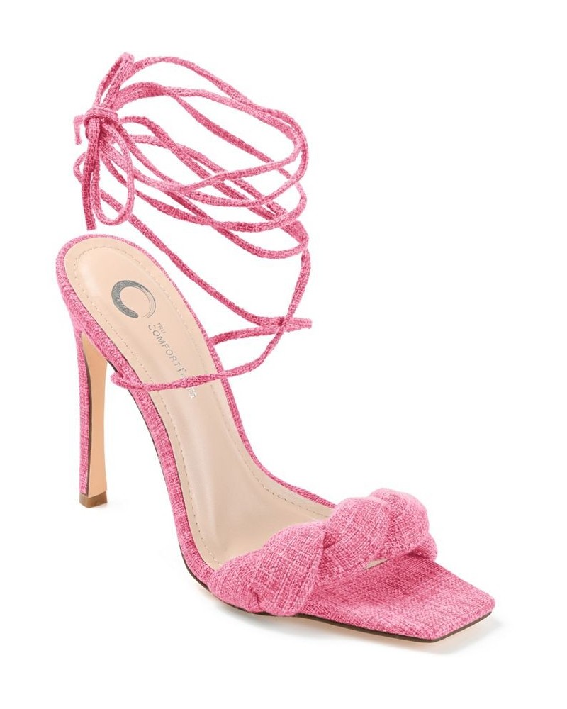 Women's Edelie Linen Tie-Up Sandals Pink $46.20 Shoes