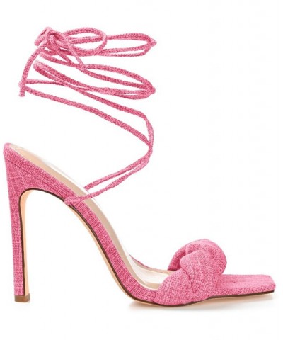 Women's Edelie Linen Tie-Up Sandals Pink $46.20 Shoes