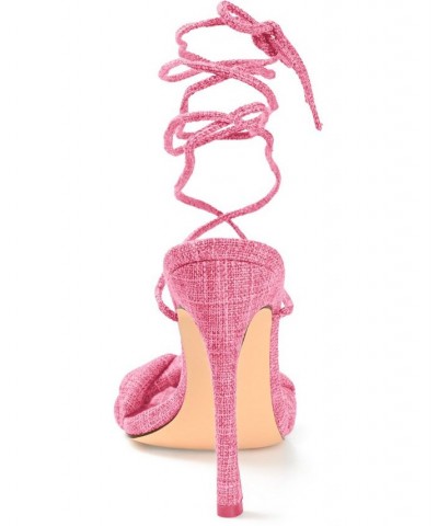 Women's Edelie Linen Tie-Up Sandals Pink $46.20 Shoes