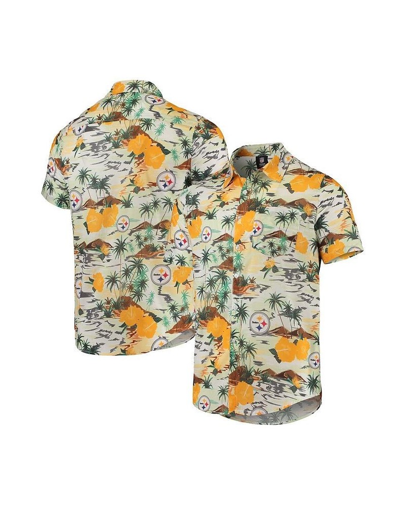 Men's Cream Pittsburgh Steelers Paradise Floral Button-Up Shirt $46.74 Shirts