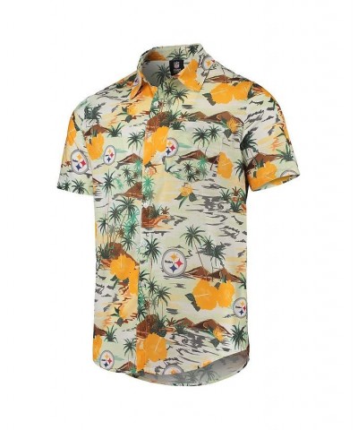 Men's Cream Pittsburgh Steelers Paradise Floral Button-Up Shirt $46.74 Shirts