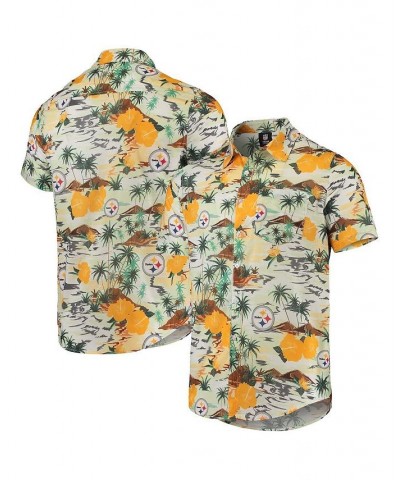 Men's Cream Pittsburgh Steelers Paradise Floral Button-Up Shirt $46.74 Shirts