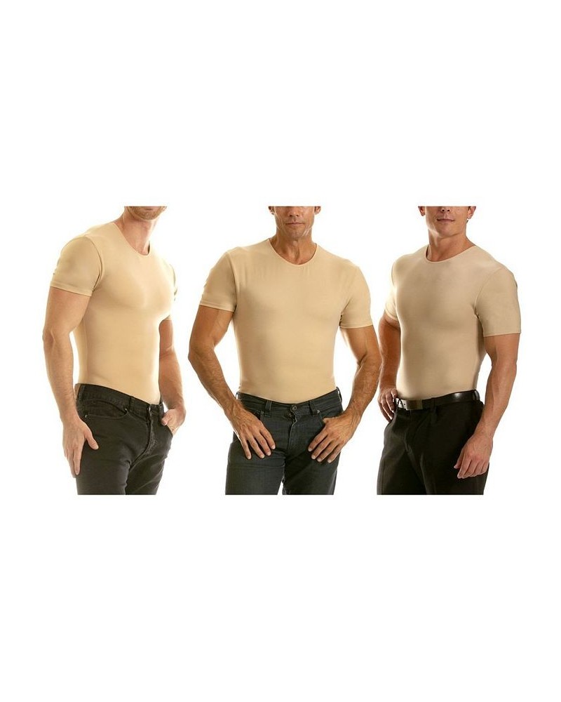 Men's Big & Tall Insta Slim 3 Pack Compression Short Sleeve Crew-Neck T-Shirts Tan/Beige $91.33 Undershirt