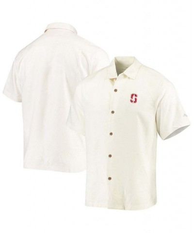 Men's White Stanford Cardinal Al Fresco Tropics Jacquard Button-Up Shirt $35.02 Shirts