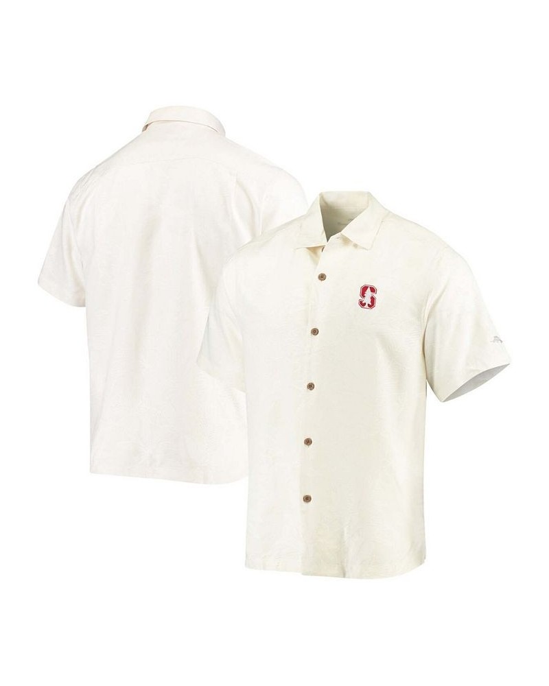 Men's White Stanford Cardinal Al Fresco Tropics Jacquard Button-Up Shirt $35.02 Shirts