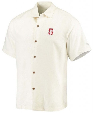 Men's White Stanford Cardinal Al Fresco Tropics Jacquard Button-Up Shirt $35.02 Shirts