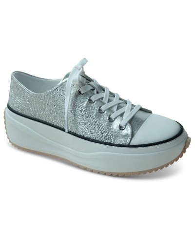 Highfive Bling Lace-Up Low-Top Sneakers Gray $39.75 Shoes