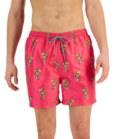 Men's Wild Cats Quick-Dry Tiger-Print 5" Swim Trunks Pink $17.39 Swimsuits