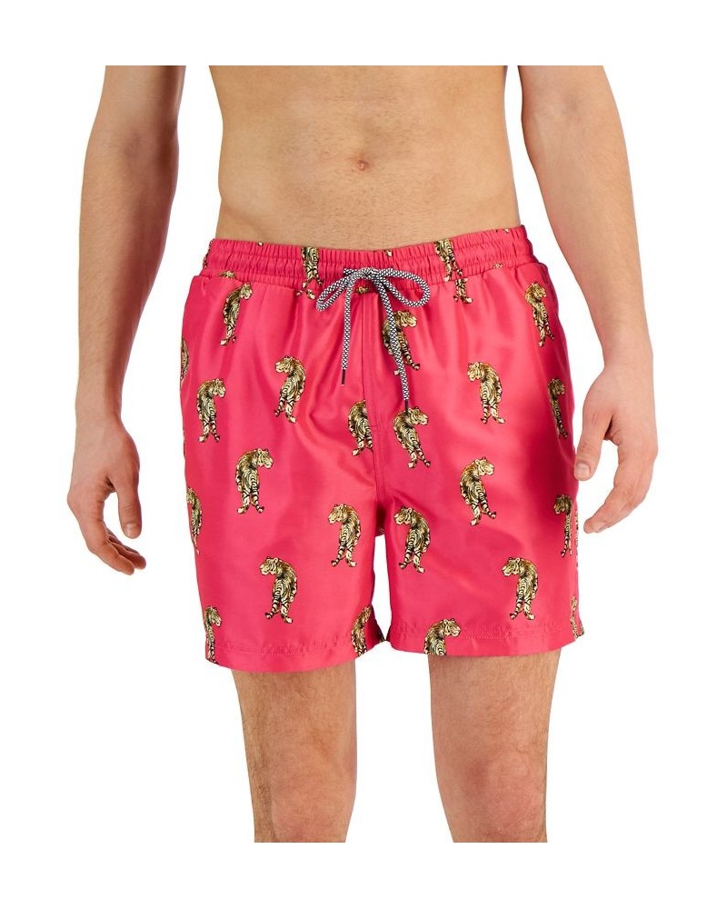 Men's Wild Cats Quick-Dry Tiger-Print 5" Swim Trunks Pink $17.39 Swimsuits