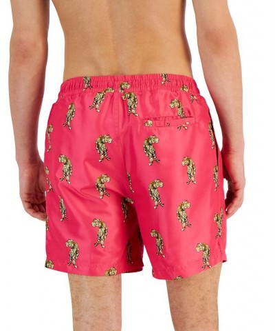 Men's Wild Cats Quick-Dry Tiger-Print 5" Swim Trunks Pink $17.39 Swimsuits