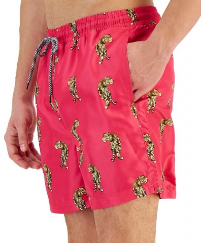 Men's Wild Cats Quick-Dry Tiger-Print 5" Swim Trunks Pink $17.39 Swimsuits