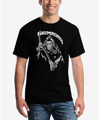 Men's Grim Reaper Word Art Short Sleeve T-shirt Black $14.35 T-Shirts