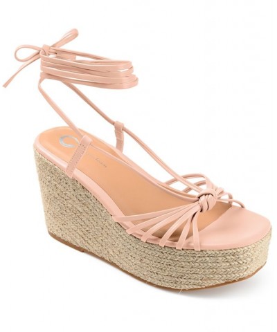 Women's Catalinn Tie-Up Espadrille Wedge Sandals Pink $48.00 Shoes