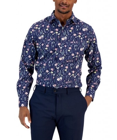 Men's Slim Fit Floral Print Dress Shirt Blue $17.16 Dress Shirts