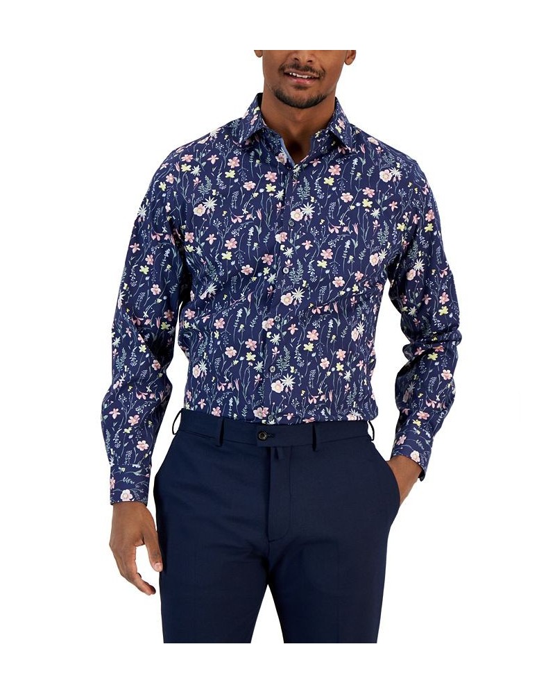 Men's Slim Fit Floral Print Dress Shirt Blue $17.16 Dress Shirts