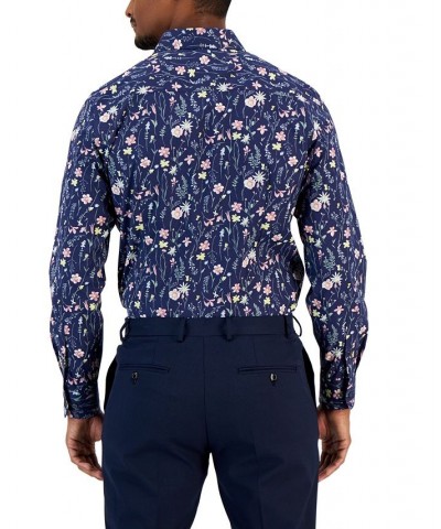 Men's Slim Fit Floral Print Dress Shirt Blue $17.16 Dress Shirts