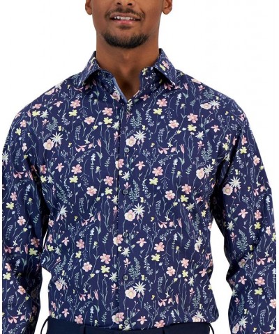 Men's Slim Fit Floral Print Dress Shirt Blue $17.16 Dress Shirts