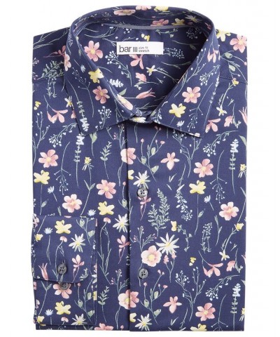 Men's Slim Fit Floral Print Dress Shirt Blue $17.16 Dress Shirts