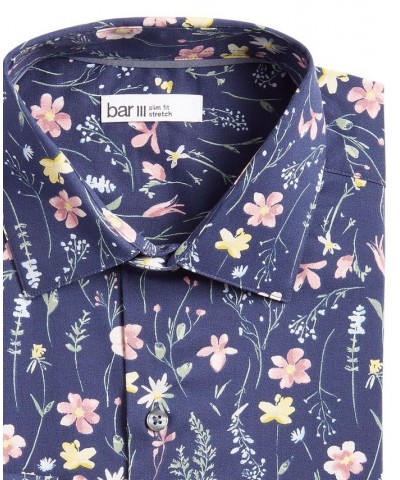 Men's Slim Fit Floral Print Dress Shirt Blue $17.16 Dress Shirts