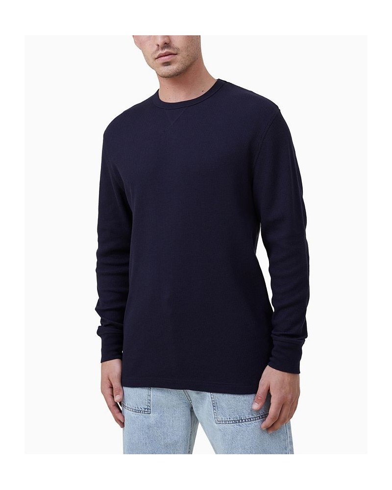 Men's Textured Long Sleeves T-shirt Blue $22.05 T-Shirts