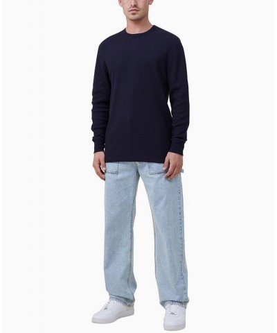 Men's Textured Long Sleeves T-shirt Blue $22.05 T-Shirts