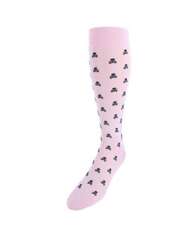 Rodger Skull and Cross Bones Over The Calf Mercerized Cotton Socks Pink $21.28 Socks