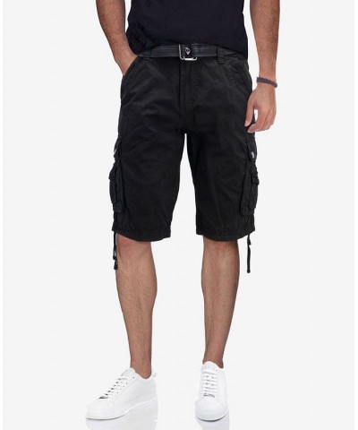 Men's Belted Multi Pocket Cargo Shorts Black $19.95 Shorts