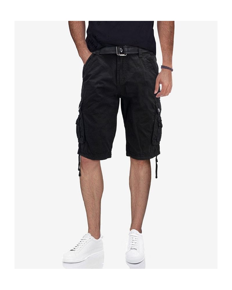 Men's Belted Multi Pocket Cargo Shorts Black $19.95 Shorts