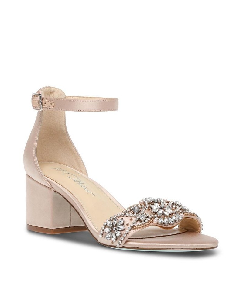 Betsey Johnson Women's Mel Block Heel Evening Sandals Tan/Beige $39.27 Shoes