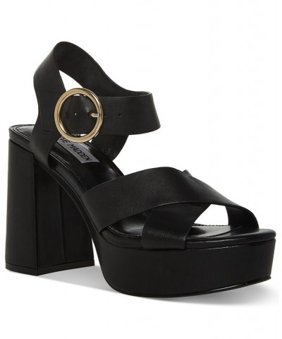 Women's Elkin Ankle-Strap Crisscross Platform Sandals Black $51.17 Shoes