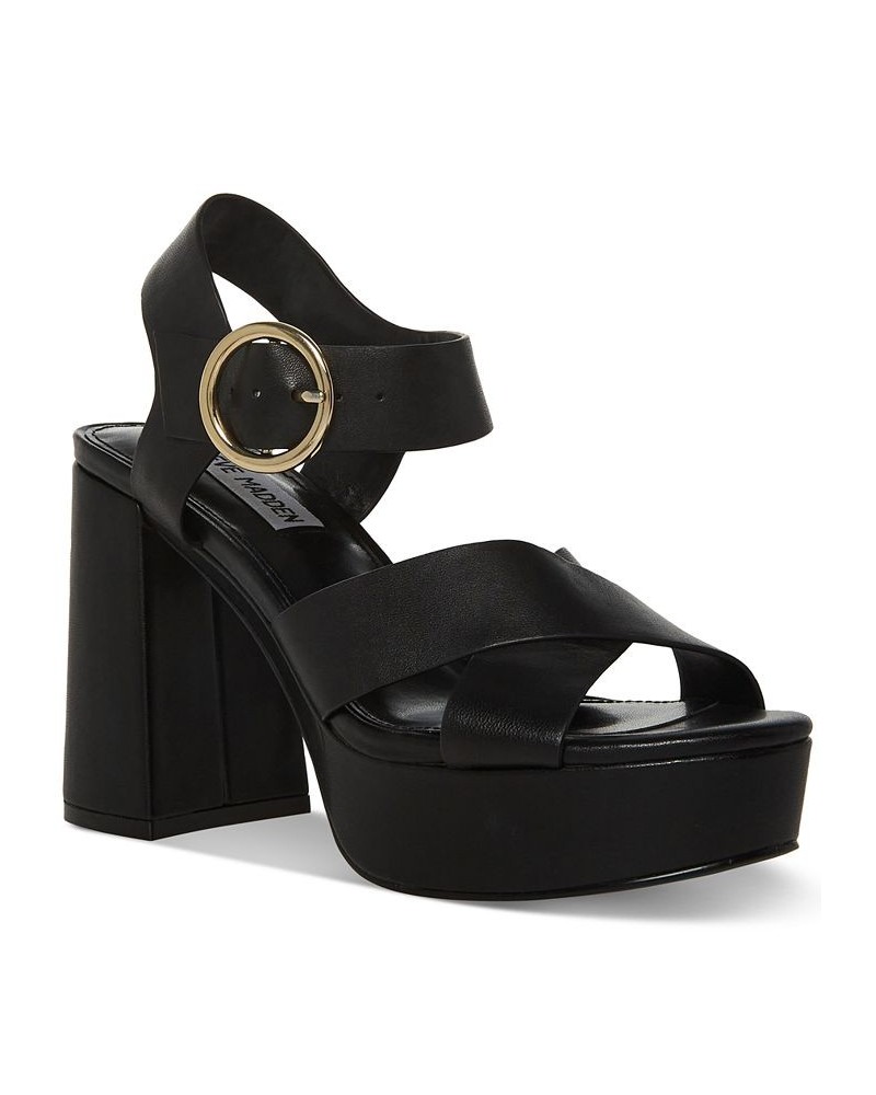 Women's Elkin Ankle-Strap Crisscross Platform Sandals Black $51.17 Shoes