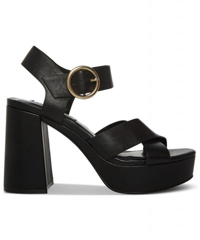 Women's Elkin Ankle-Strap Crisscross Platform Sandals Black $51.17 Shoes