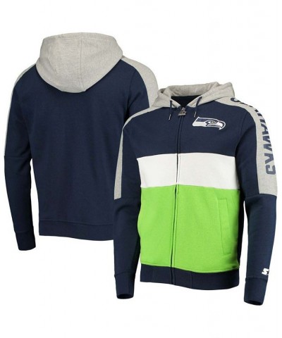 Men's College Navy, Neon Green Seattle Seahawks Playoffs Color Block Full-Zip Hoodie $36.39 Sweatshirt