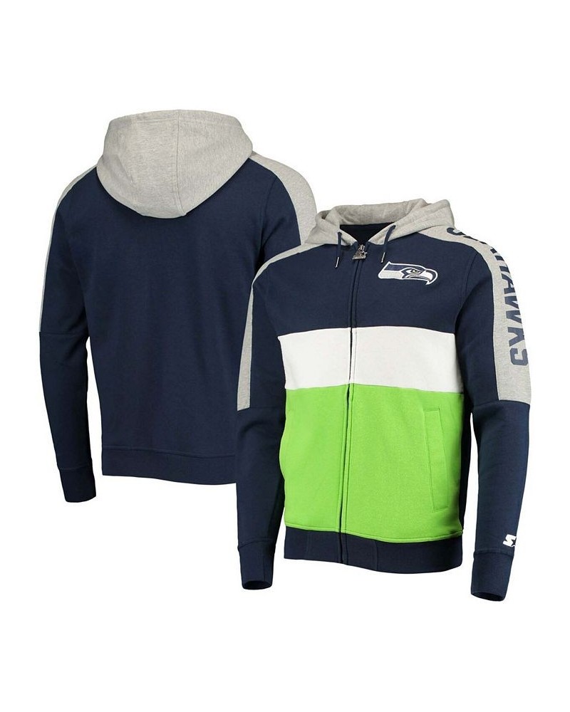 Men's College Navy, Neon Green Seattle Seahawks Playoffs Color Block Full-Zip Hoodie $36.39 Sweatshirt