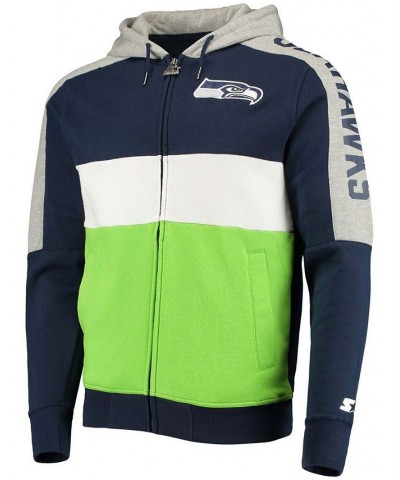 Men's College Navy, Neon Green Seattle Seahawks Playoffs Color Block Full-Zip Hoodie $36.39 Sweatshirt