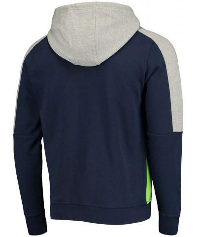 Men's College Navy, Neon Green Seattle Seahawks Playoffs Color Block Full-Zip Hoodie $36.39 Sweatshirt