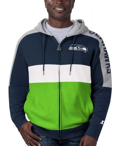 Men's College Navy, Neon Green Seattle Seahawks Playoffs Color Block Full-Zip Hoodie $36.39 Sweatshirt