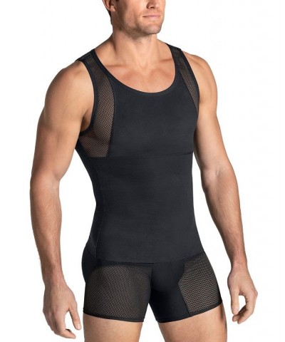 Men's Stretch Moderate Compression Shaper Tank Top Black $31.20 Undershirt