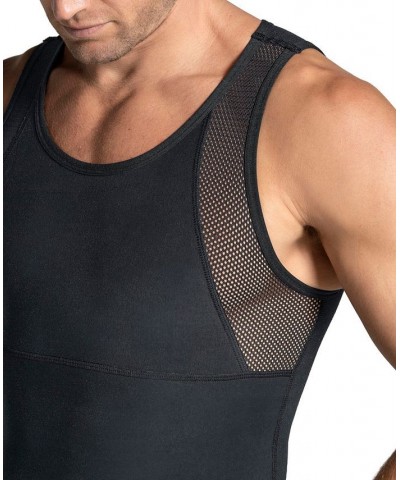 Men's Stretch Moderate Compression Shaper Tank Top Black $31.20 Undershirt