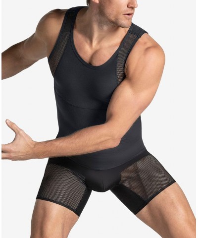 Men's Stretch Moderate Compression Shaper Tank Top Black $31.20 Undershirt