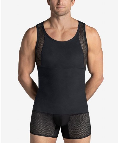 Men's Stretch Moderate Compression Shaper Tank Top Black $31.20 Undershirt