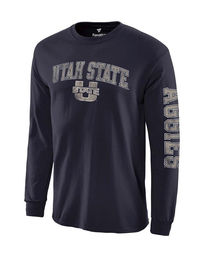 Men's Navy Utah State Aggies Distressed Arch Over Logo Long Sleeve T-shirt $14.26 T-Shirts